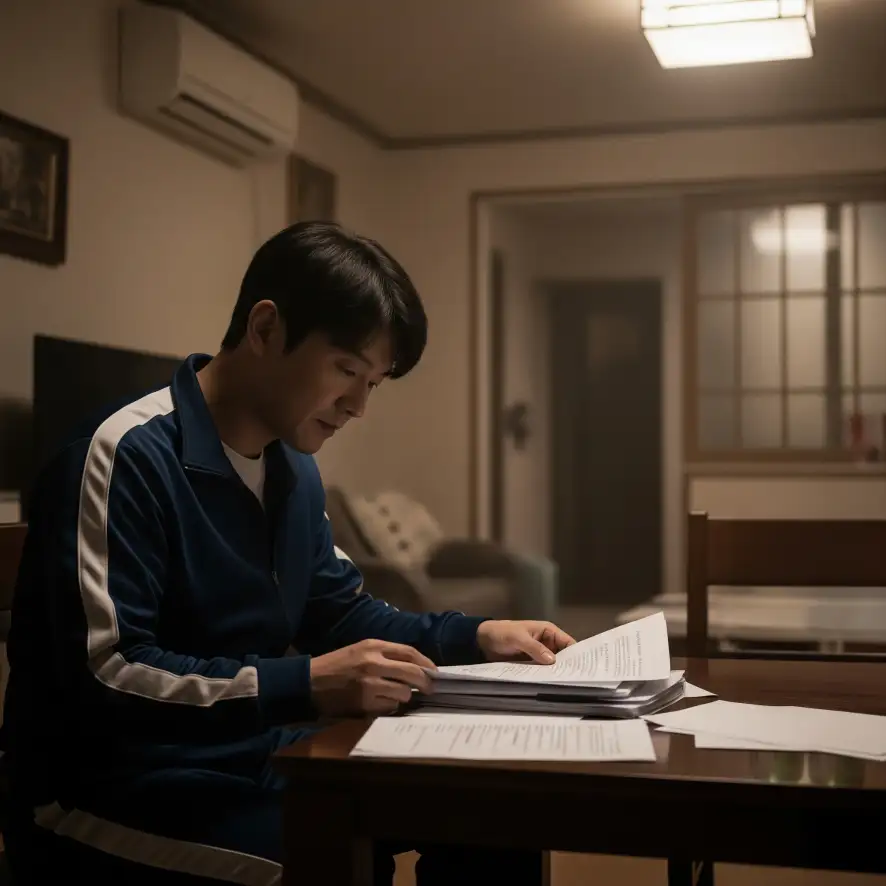재혼을 준비하는 한국인 남성이 혼인관계증명서(상세) 서류의 이혼 기록 부분을 자세히 들여다 보고 있다.
