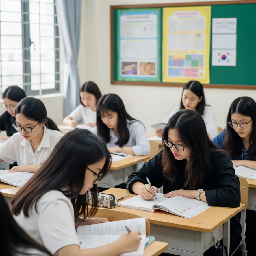한국어 수업에 집중하고 있는 베트남 신부들